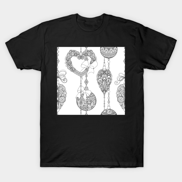 Monochrome Merry Christmas Pattern, New Year Illustration T-Shirt by lissantee